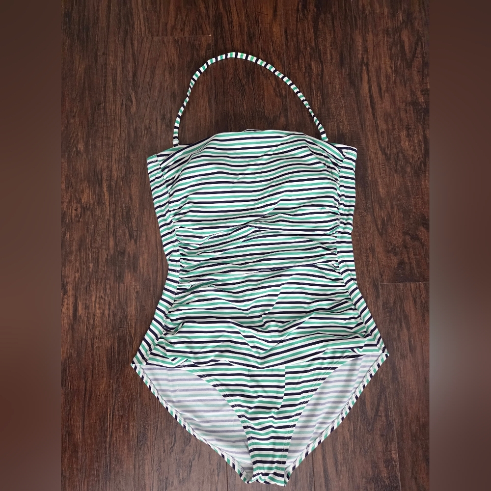 Tommy Bahama Black and Green Striped One Piece Swimsuit